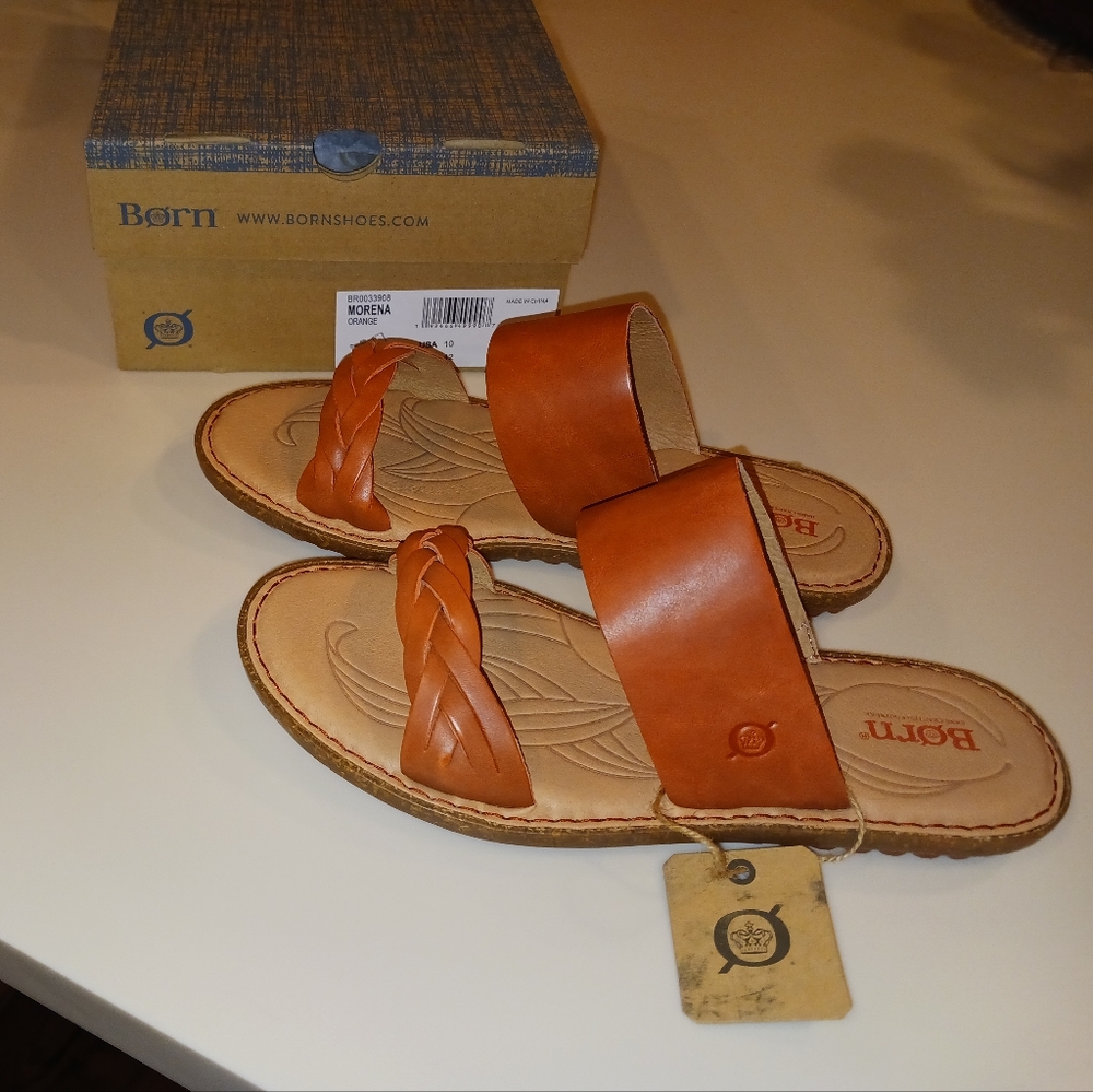 Born Morena Papaya Leather Slide Sandals